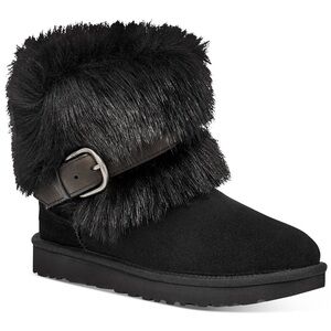 Ugg Classic Buckle Mini Black Faux Fur Shearling Lined Boot - Women Size 8